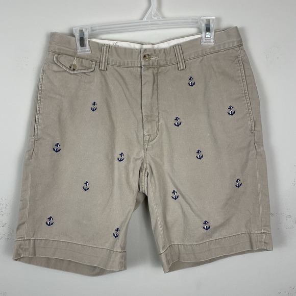 Polo Ralph Lauren Bedford Chino Shorts Mens 32 Khaki Anchor Embroidered 8.5" In - Picture 2 of 9